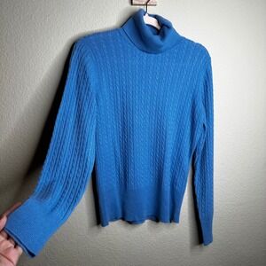 Saks Fifth‎ Avenue 100% Cashmere Cable Knit Turtleneck Sweater Luxury Preppy M